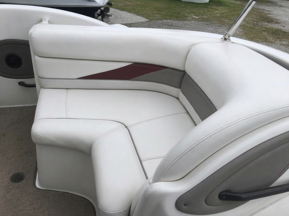 Bright spotless boat cockpit vinyl seating after conditioning